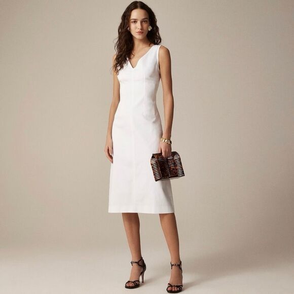 J. Crew Corset midi dress in stretch twill in White Size 10 NWT CI668 - Picture 1 of 12